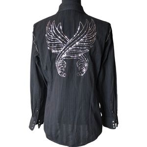 Ariat Fitted Sequin Motif Pearl Snap Textured Button Up Western Shirt Women's L